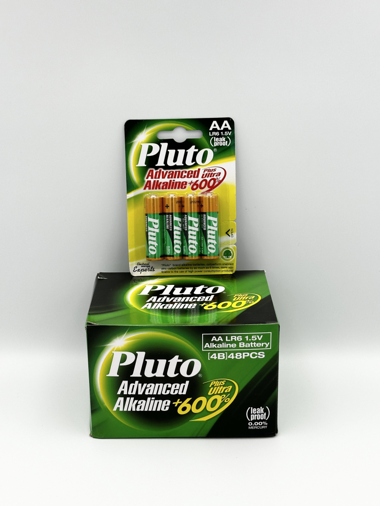 В-125 Батарейки Pluto Alkaline АА, 4шт, в блоке 12уп