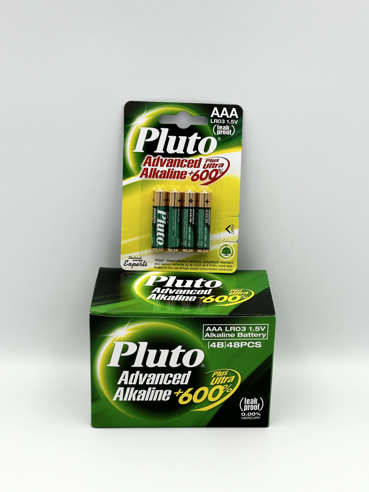 В-126 Батарейки Pluto Alkaline АAА, 4шт, в блоке 12уп